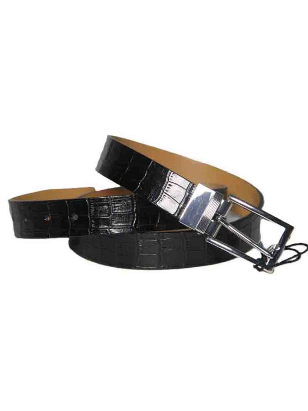 Geox Italian Leather Dress Belt Black Croc Pattern Italy Men's Size 40 or 100cm